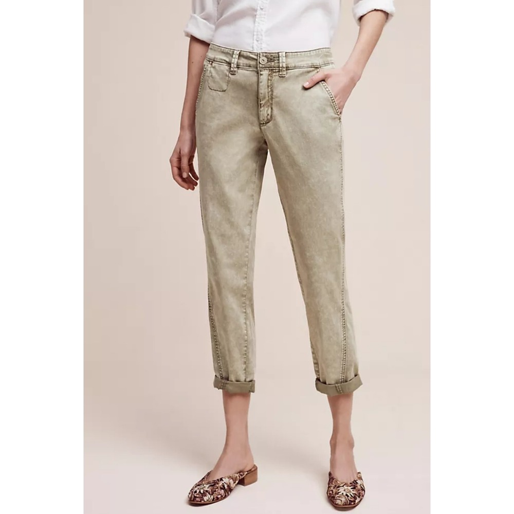 Anthropologie Chino Pants Relaxed Women 28‎ Washed Sage Mid Rise Taper Casual